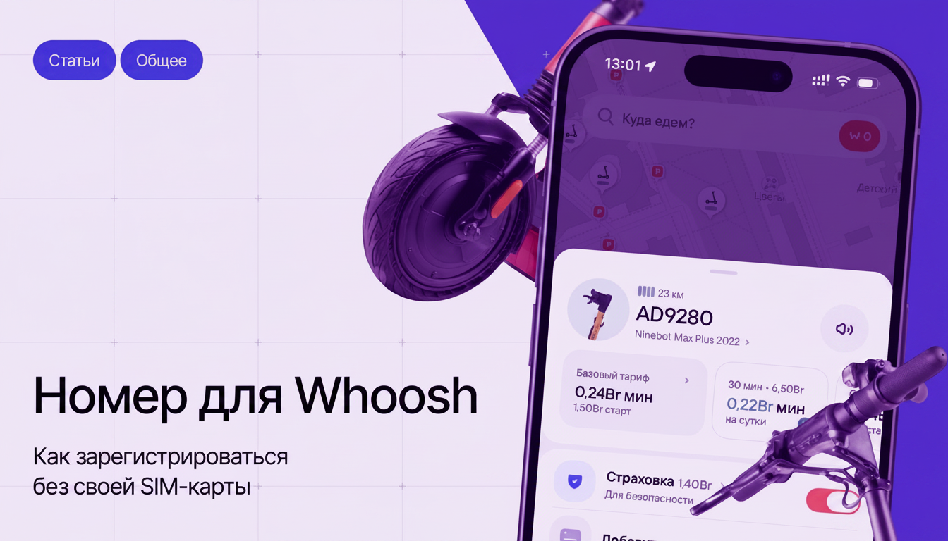 Скидка 30% на первые 3 поездки в Whoosh: регистрация по SMS через виртуальный номер.